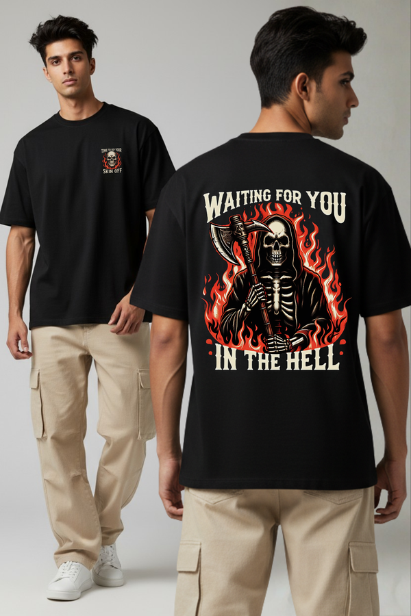Men's Skeleton in Hell Graphic Printed Oversized T-shirt