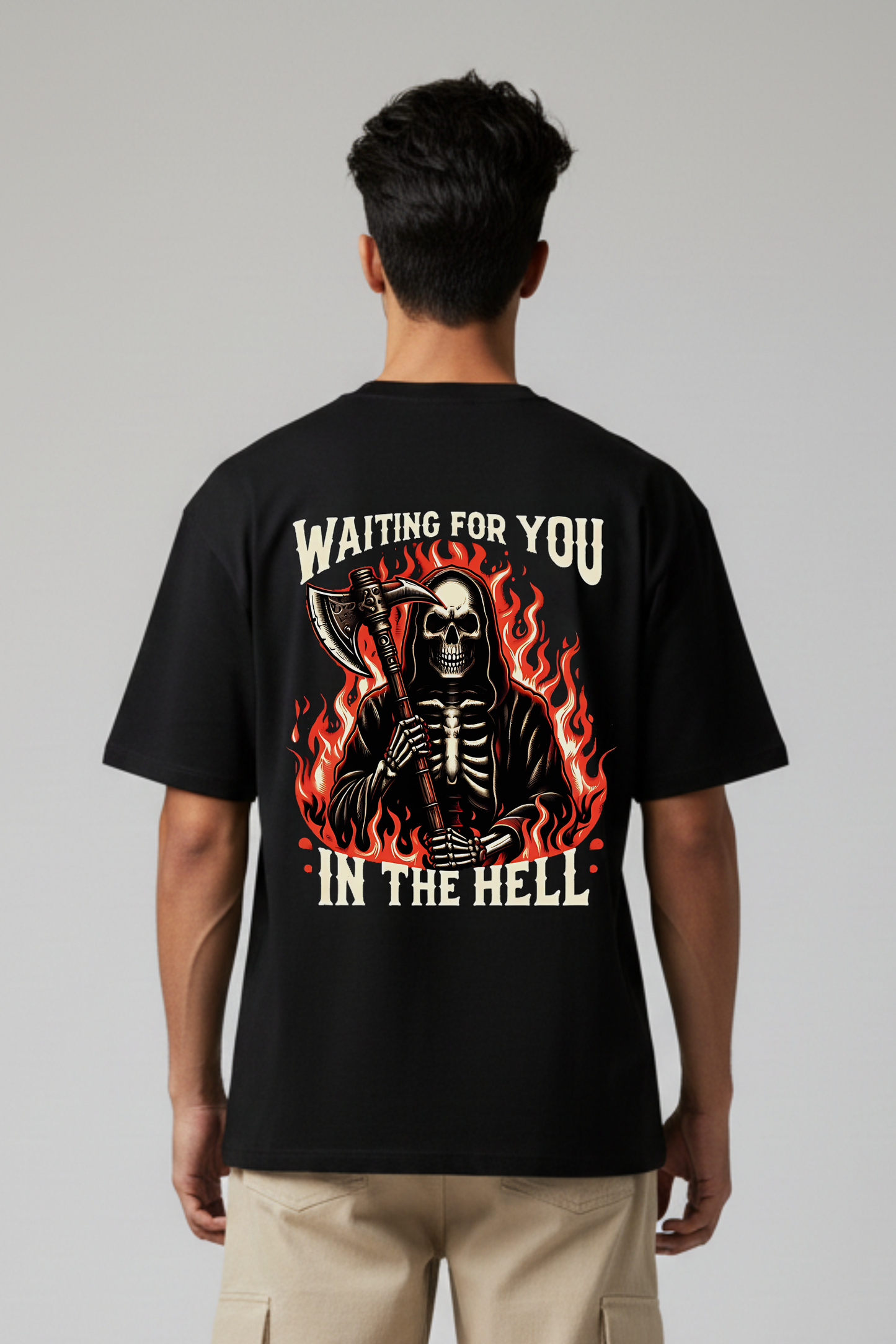 Men's Skeleton in Hell Graphic Printed Oversized T-shirt
