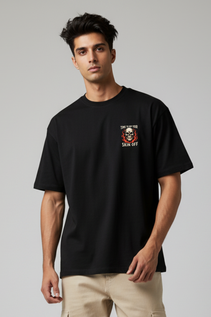 Men's Skeleton in Hell Graphic Printed Oversized T-shirt