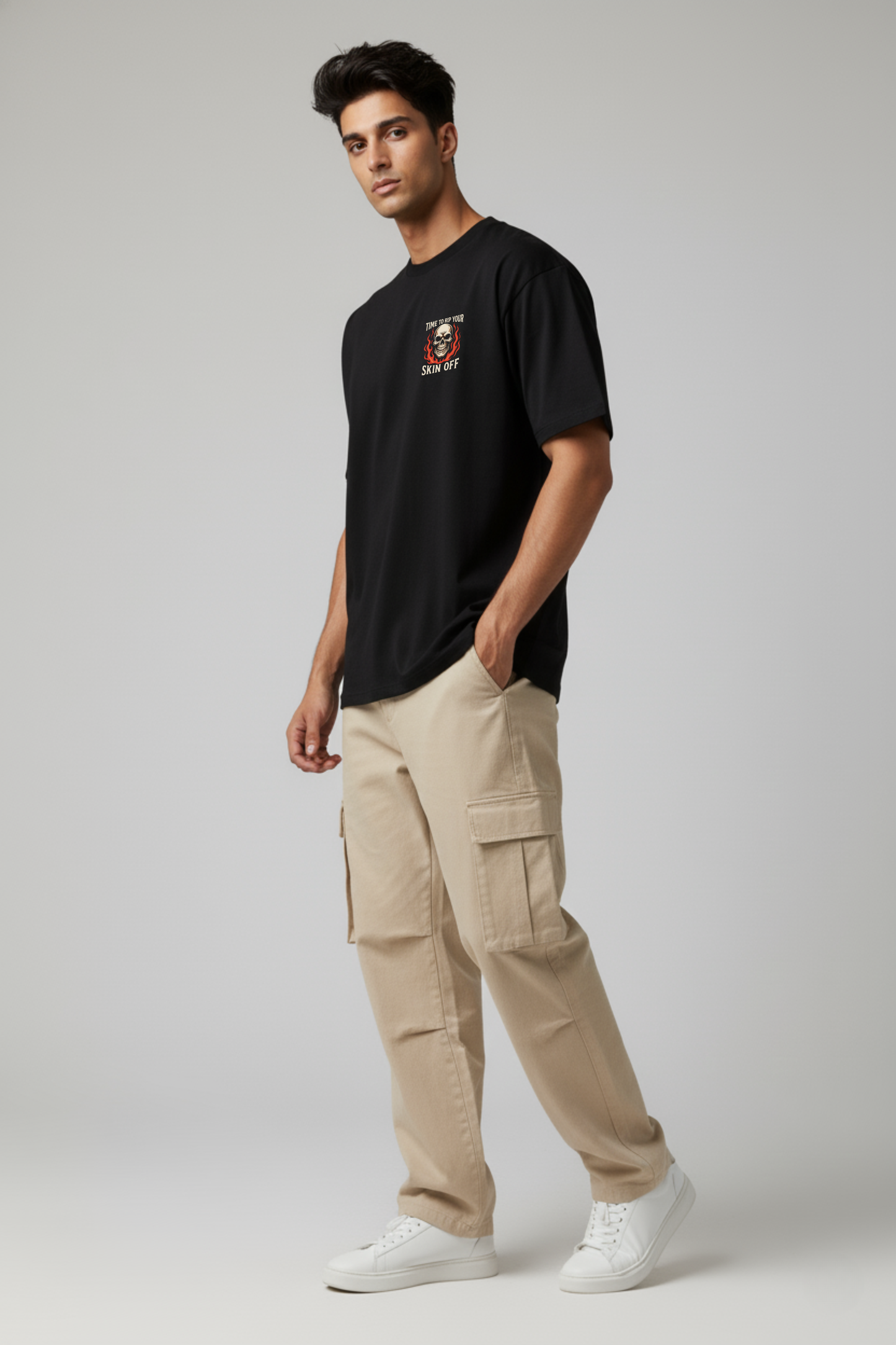 Men's Skeleton in Hell Graphic Printed Oversized T-shirt