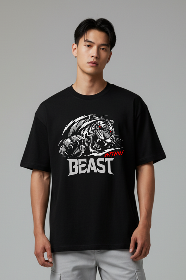 Men's Beast Within Graphic Printed Oversized T-shirt
