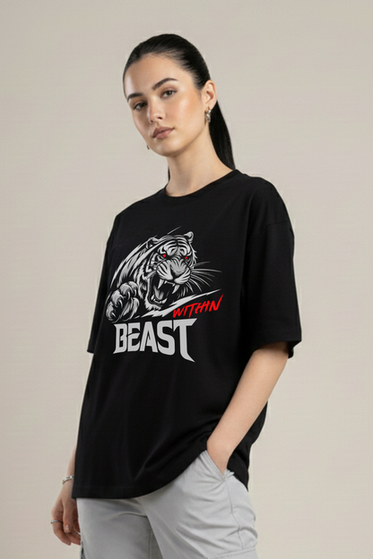 Women's Beast Within Graphic Printed Oversized T-shirt