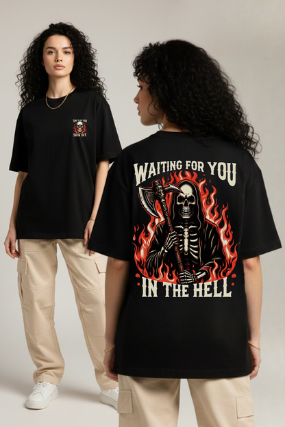 Women's Skeleton in Hell Graphic Printed Oversized T-shirt