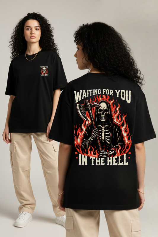 Women's Skeleton in Hell Graphic Printed Oversized T-shirt