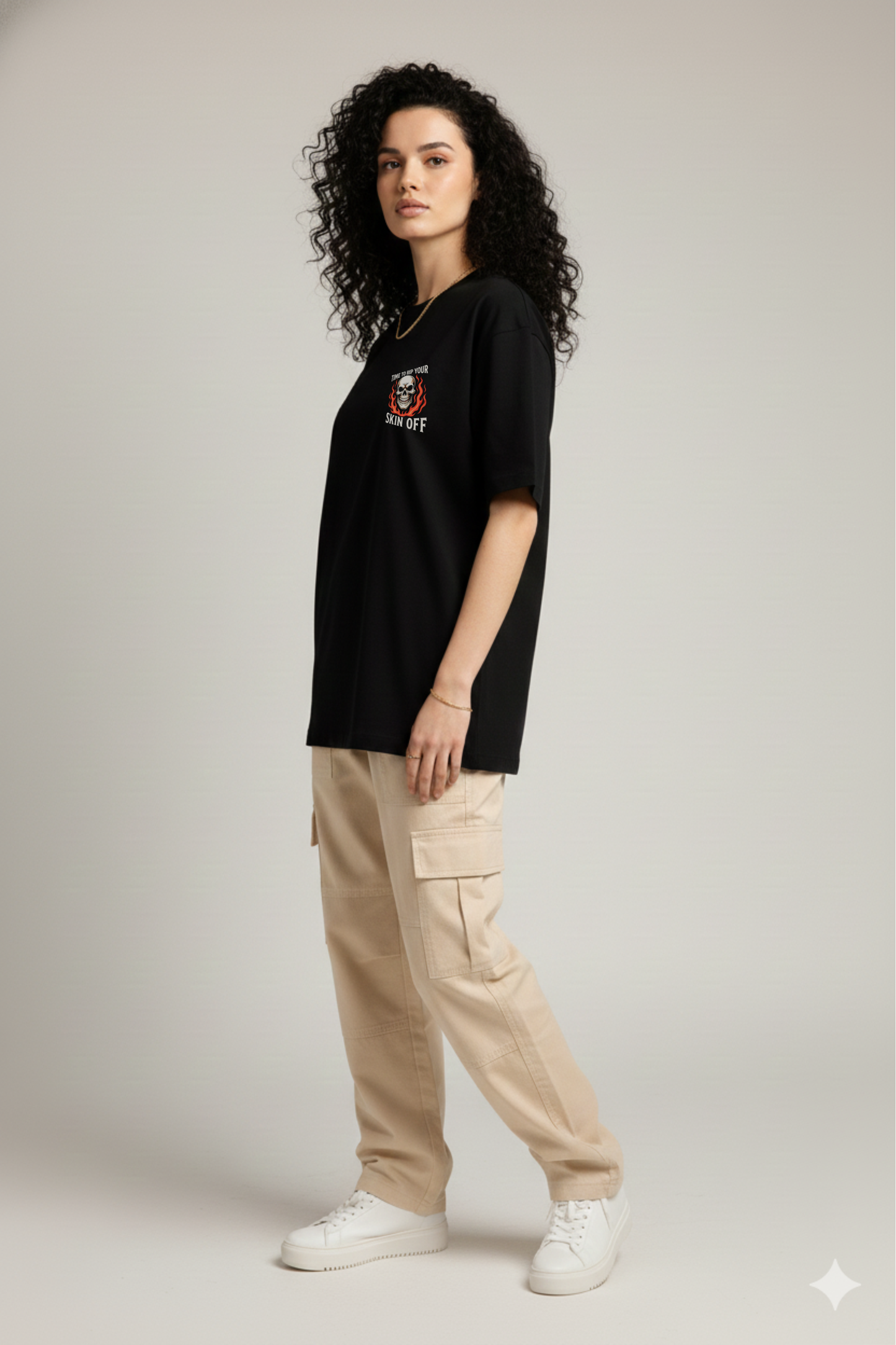 Women's Skeleton in Hell Graphic Printed Oversized T-shirt