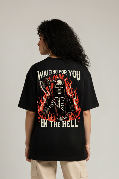 Women's Skeleton in Hell Graphic Printed Oversized T-shirt