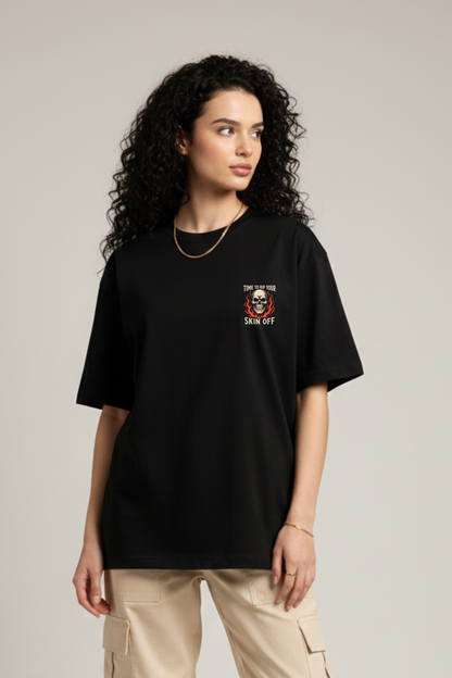 Women's Skeleton in Hell Graphic Printed Oversized T-shirt