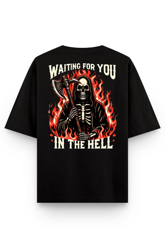 Unisex Skeleton in Hell Graphic Printed Oversized T-shirt