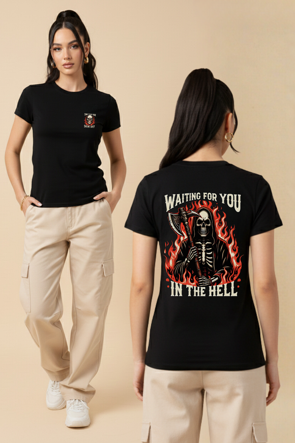 Women's Skeleton in Hell Graphic Printed T-shirt Regular Fit