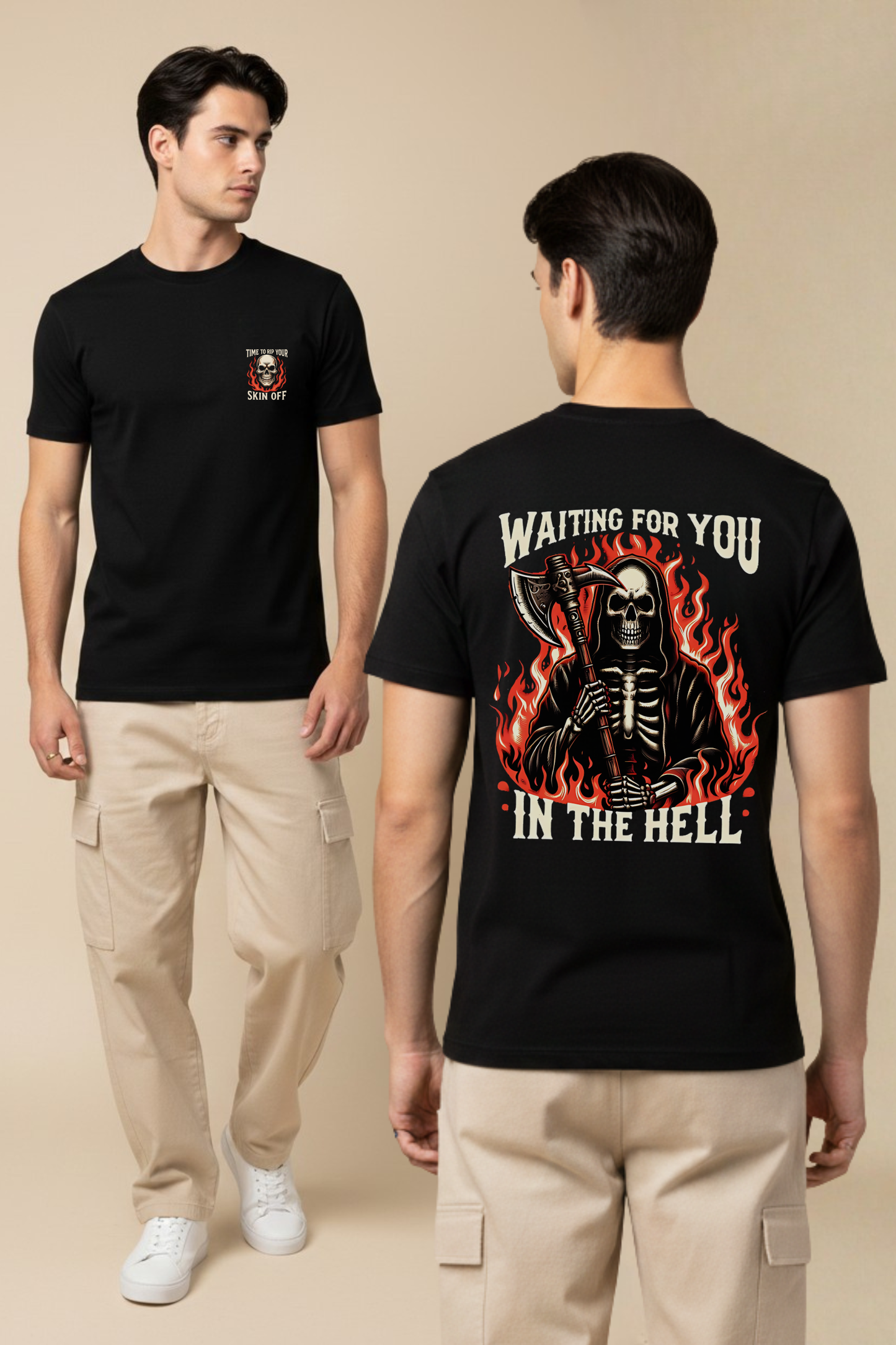 Men's Skeleton in Hell Graphic Printed T-shirt Regular Fit