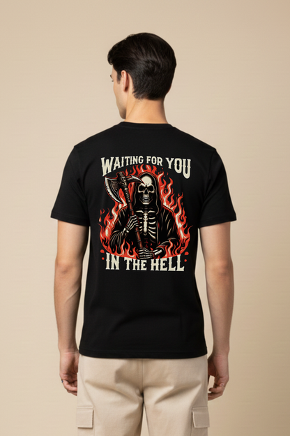 Men's Skeleton in Hell Graphic Printed T-shirt Regular Fit