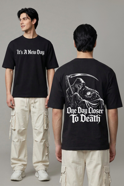 Men's Death Graphic Printed Oversized T-shirt