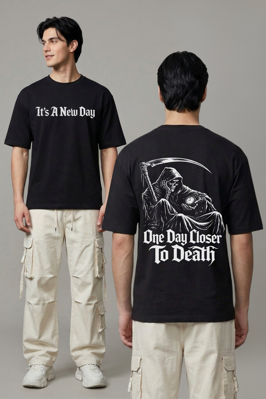 Men's Death Graphic Printed Oversized T-shirt