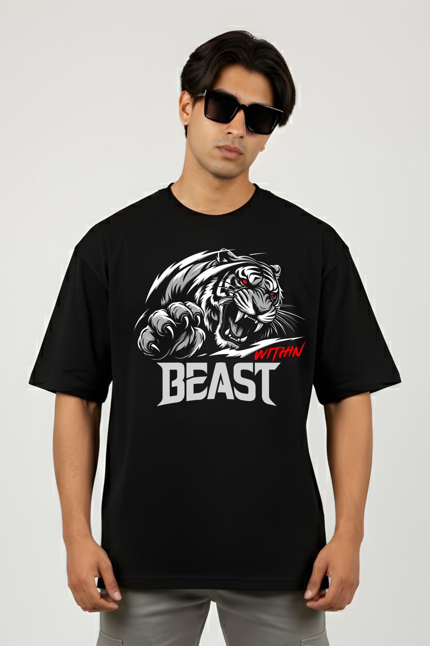 Unisex Beast Within Graphic Printed Oversized T-shirt