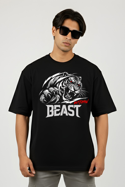 Unisex Beast Within Graphic Printed Oversized T-shirt