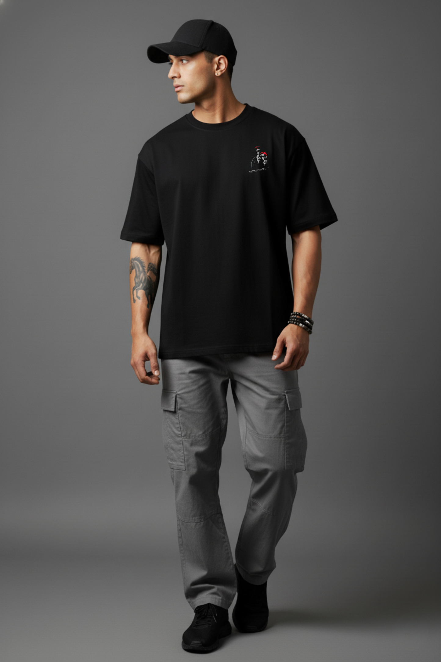 Men's Warrior Graphic Printed Oversized T-shirt