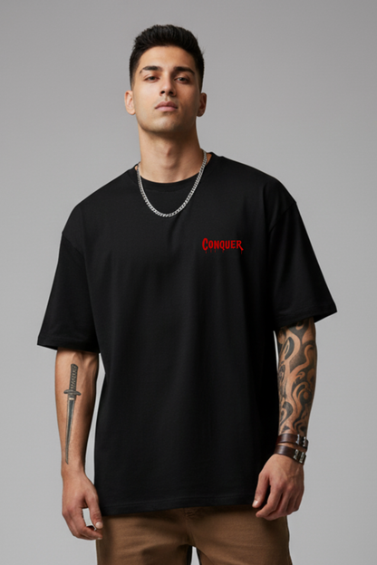 Men's Conquer Graphic Printed Oversized T-shirt
