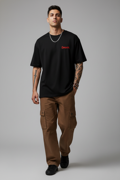 Men's Conquer Graphic Printed Oversized T-shirt