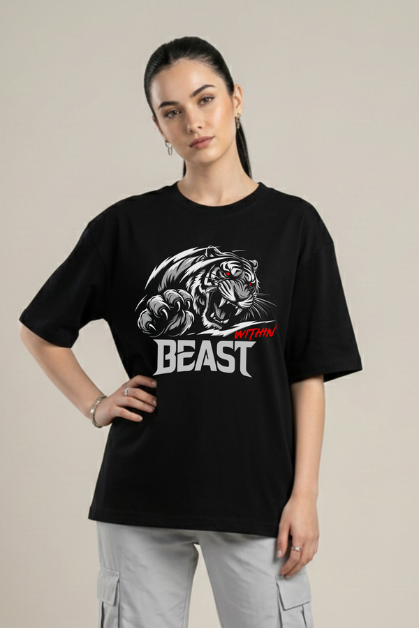 Women's Beast Within Graphic Printed Oversized T-shirt