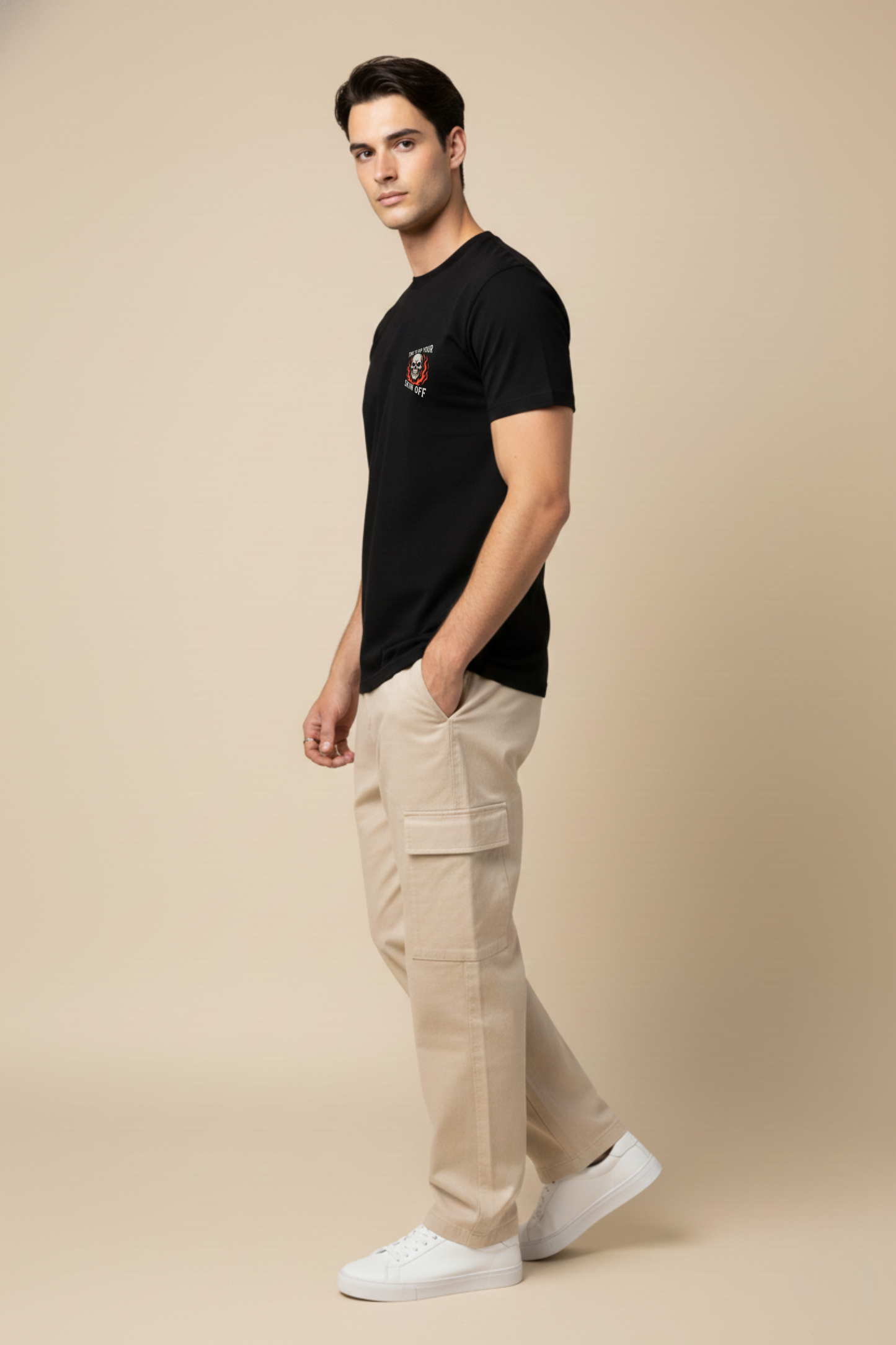 Men's Skeleton in Hell Graphic Printed T-shirt Regular Fit