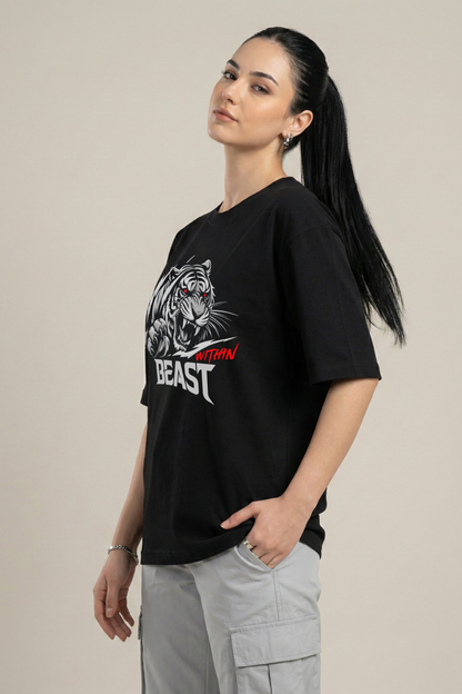Women's Beast Within Graphic Printed Oversized T-shirt